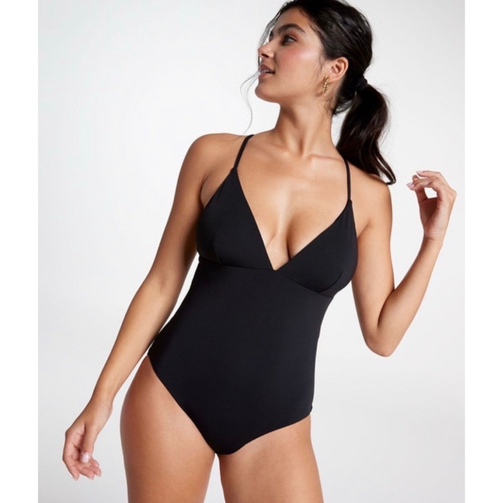 Calia Black 1pc Swimsuit Triangle Strappy Back 14 XL